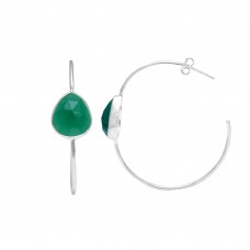 Green Onyx 14x12mm Pear Hoop gemstone earring 6.8 gms